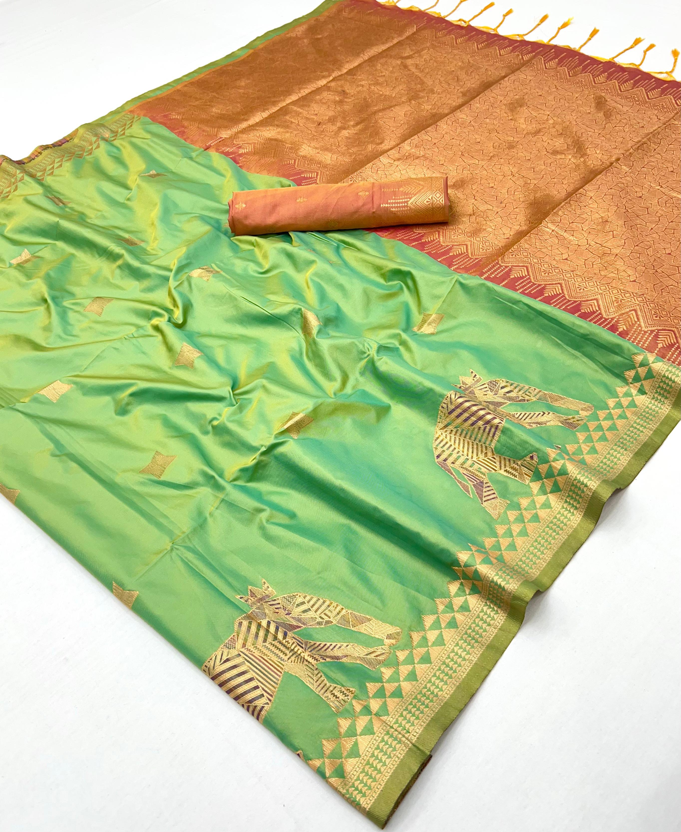Sea Green Pure Soft Silk Handloom Saree Panetar Saree Anant Tex Exports Pvt.Ltd..