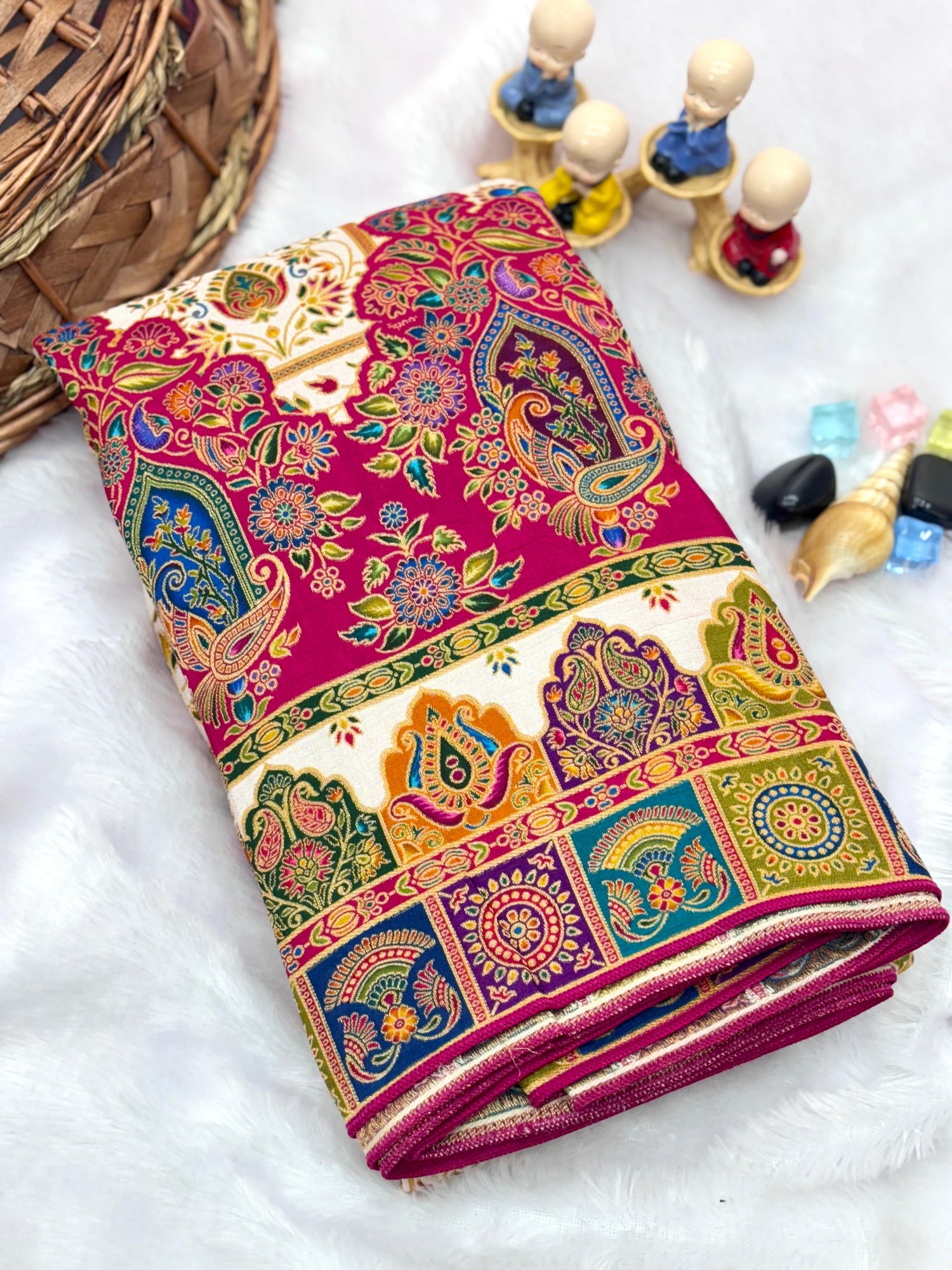 White Soft Viscose Silk Meenakari Traditional Weeding Saree Tussar Saree Anant Tex Exports Pvt.Ltd..