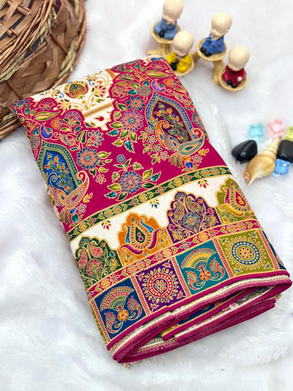 White Soft Viscose Silk Meenakari Traditional Weeding Saree Tussar Saree Anant Tex Exports Pvt.Ltd..