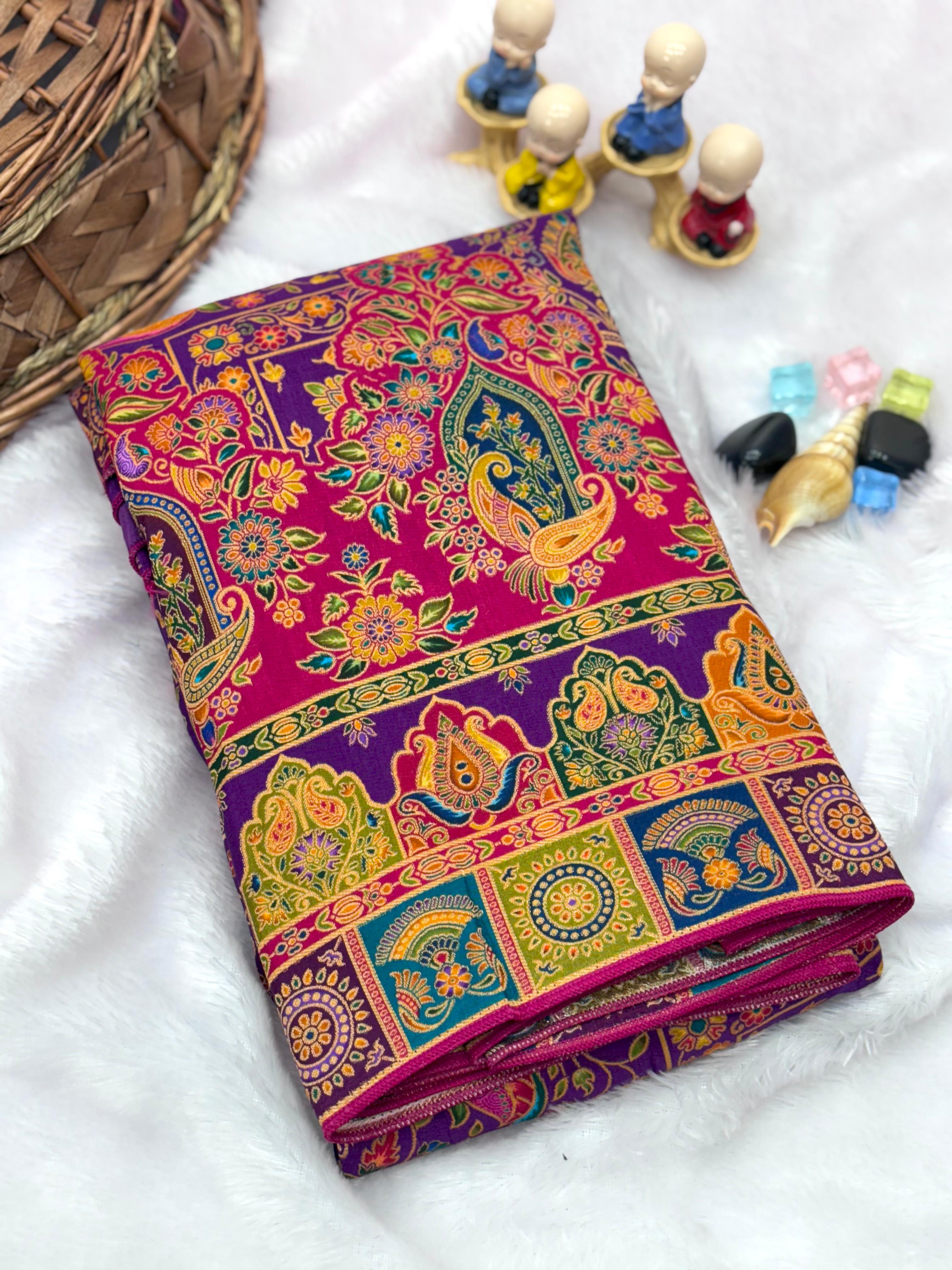 Purple Soft Viscose Silk Meenakari Traditional Weeding Saree Tussar Saree Anant Tex Exports Pvt.Ltd..