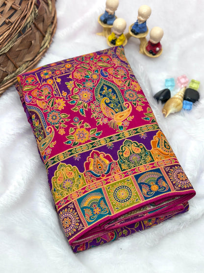 Purple Soft Viscose Silk Meenakari Traditional Weeding Saree Tussar Saree Anant Tex Exports Pvt.Ltd..
