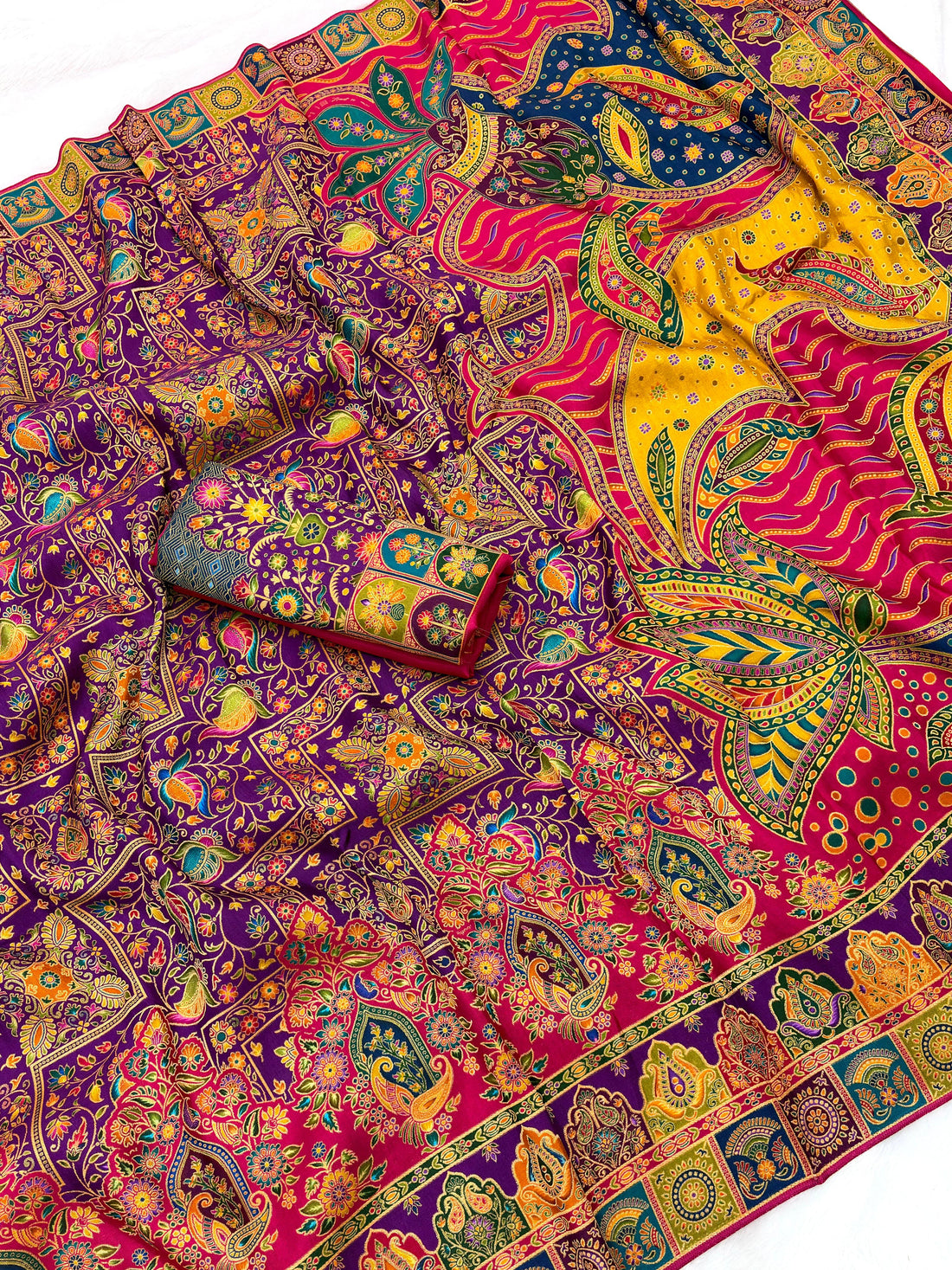 Purple Soft Viscose Silk Meenakari Traditional Weeding Saree Tussar Saree Anant Tex Exports Pvt.Ltd..