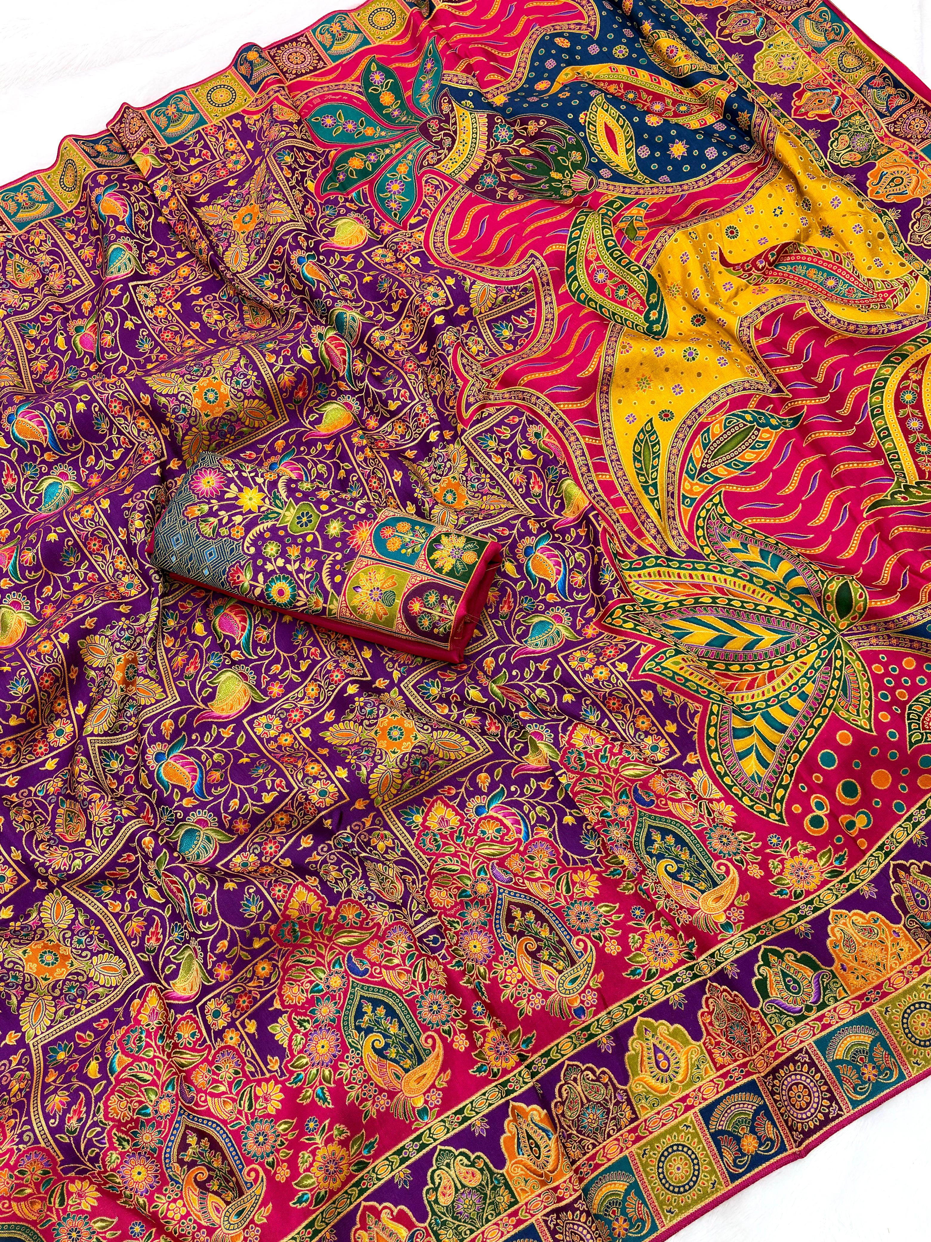 Purple Soft Viscose Silk Meenakari Traditional Weeding Saree Tussar Saree Anant Tex Exports Pvt.Ltd..