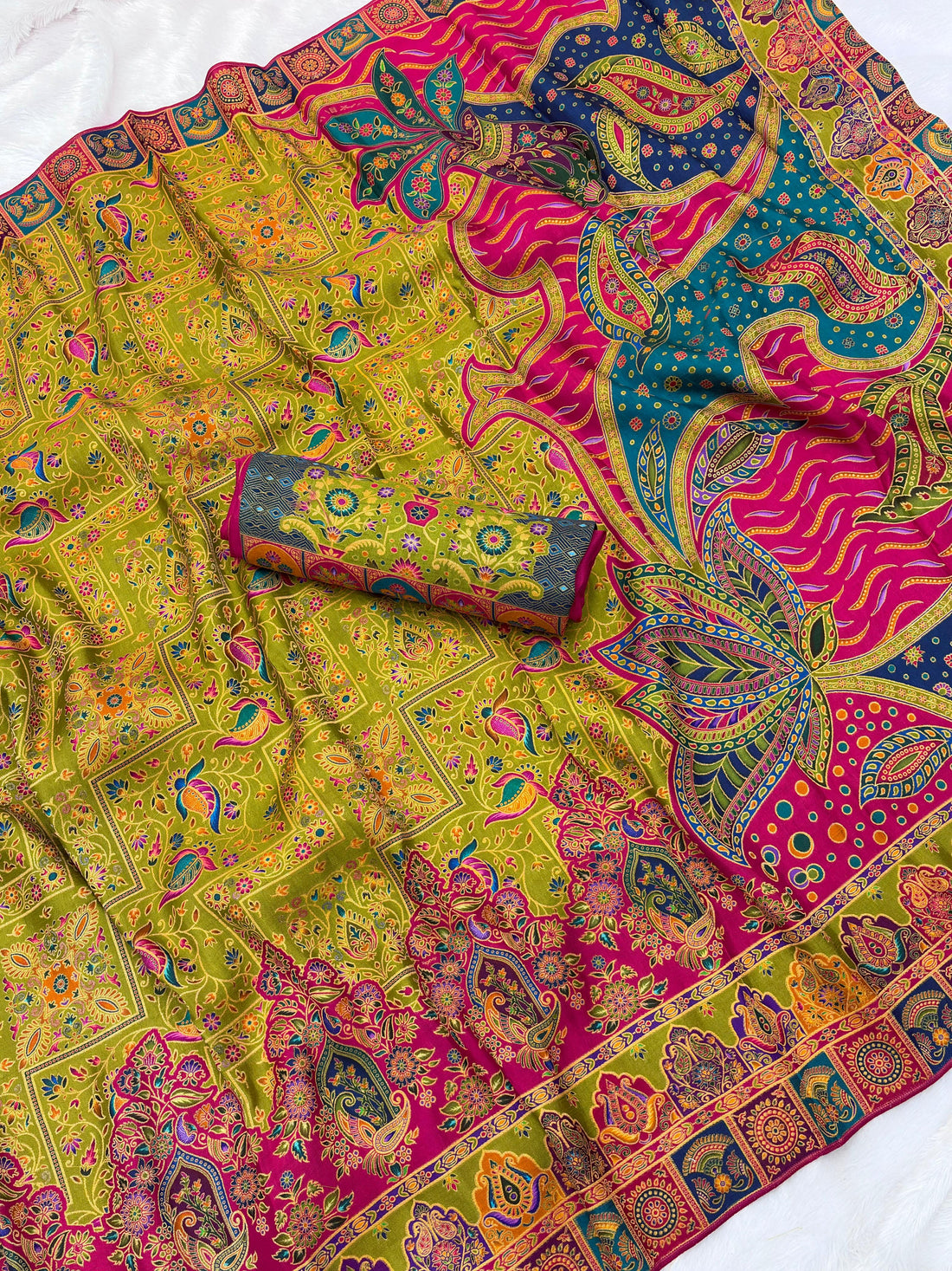Green Soft Viscose Silk Meenakari Traditional Weeding Saree Tussar Saree Anant Tex Exports Pvt.Ltd..