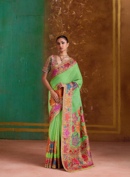 Green Pure Soft Mul Mul Cotton Handloom Weaving Cotton Saree Cotton saree Anant Tex Exports Pvt.Ltd..