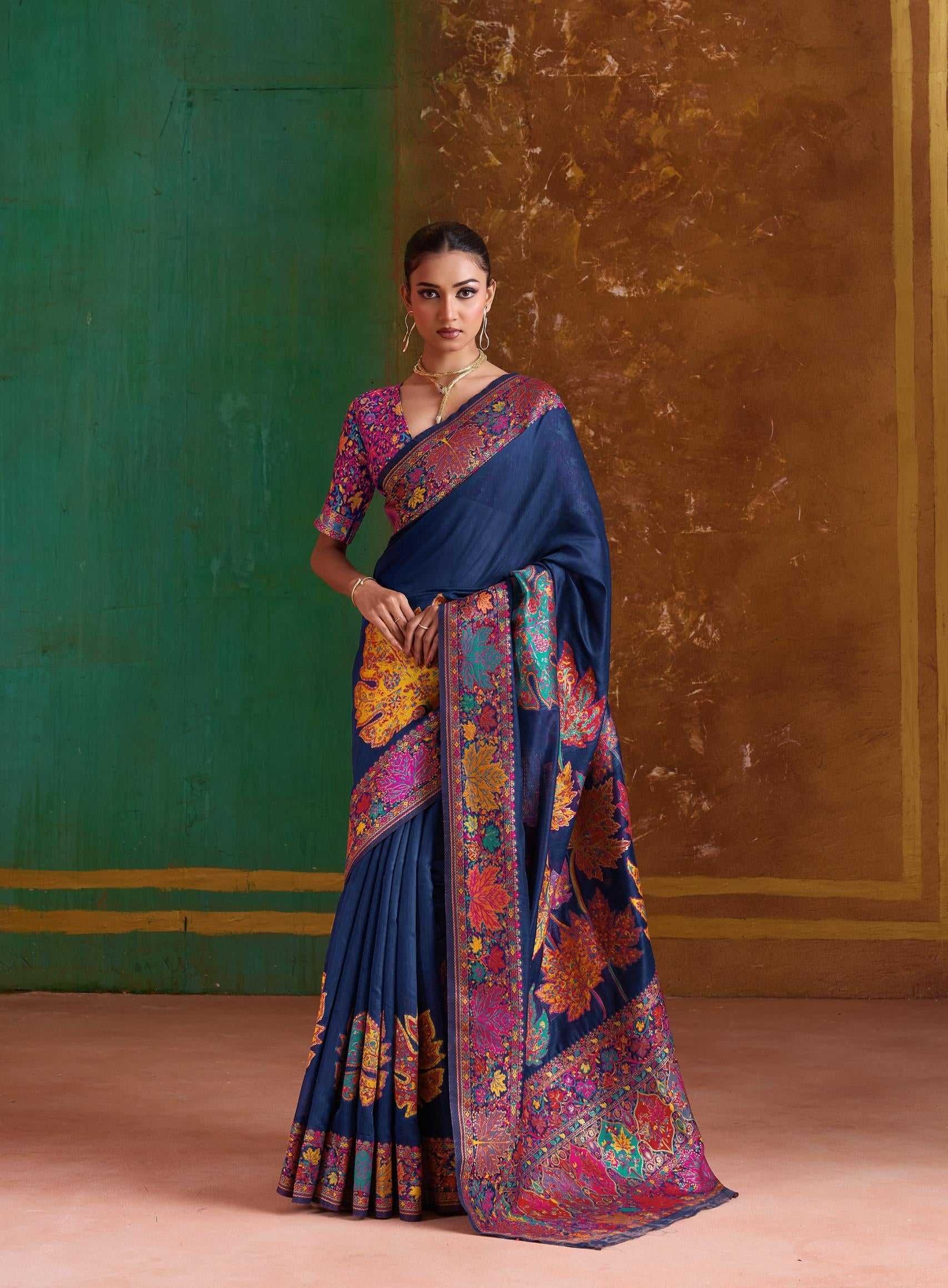 Navy Blue Pure Soft Mul Mul Cotton Handloom Weaving Cotton Saree Cotton saree Anant Tex Exports Pvt.Ltd..