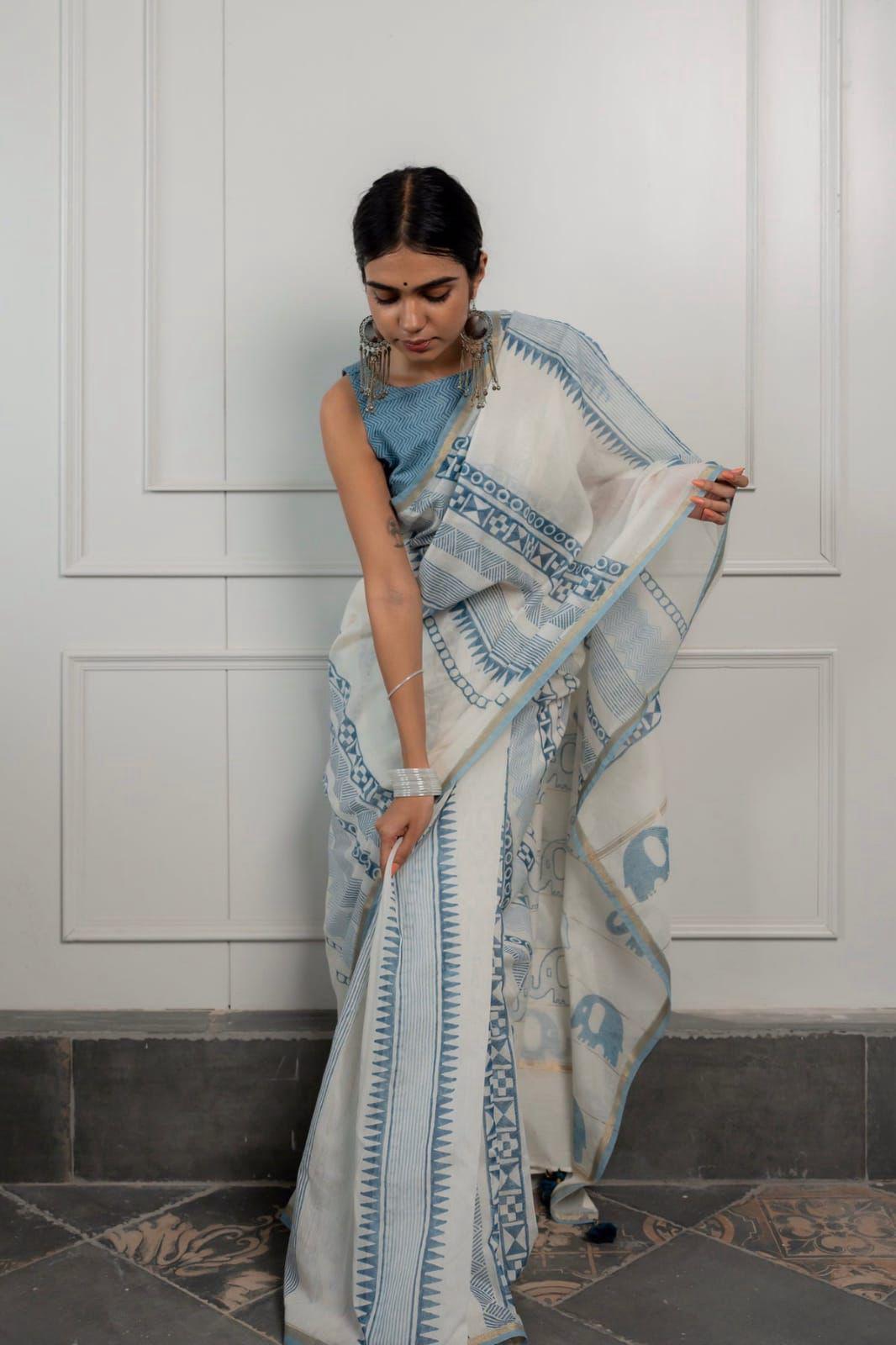 White Pure Soft Linen Cotton Saree Cotton saree Anant Tex Exports Pvt.Ltd..