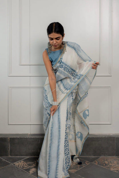 White Pure Soft Linen Cotton Saree Cotton saree Anant Tex Exports Pvt.Ltd..