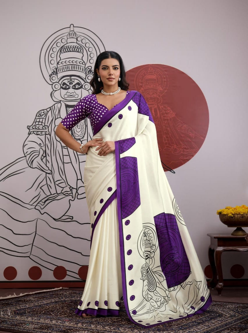 Blue Pure Soft Modal Satin Ajrakh Print Satin Saree Japan Satin Saree Anant Tex Exports Pvt.Ltd..