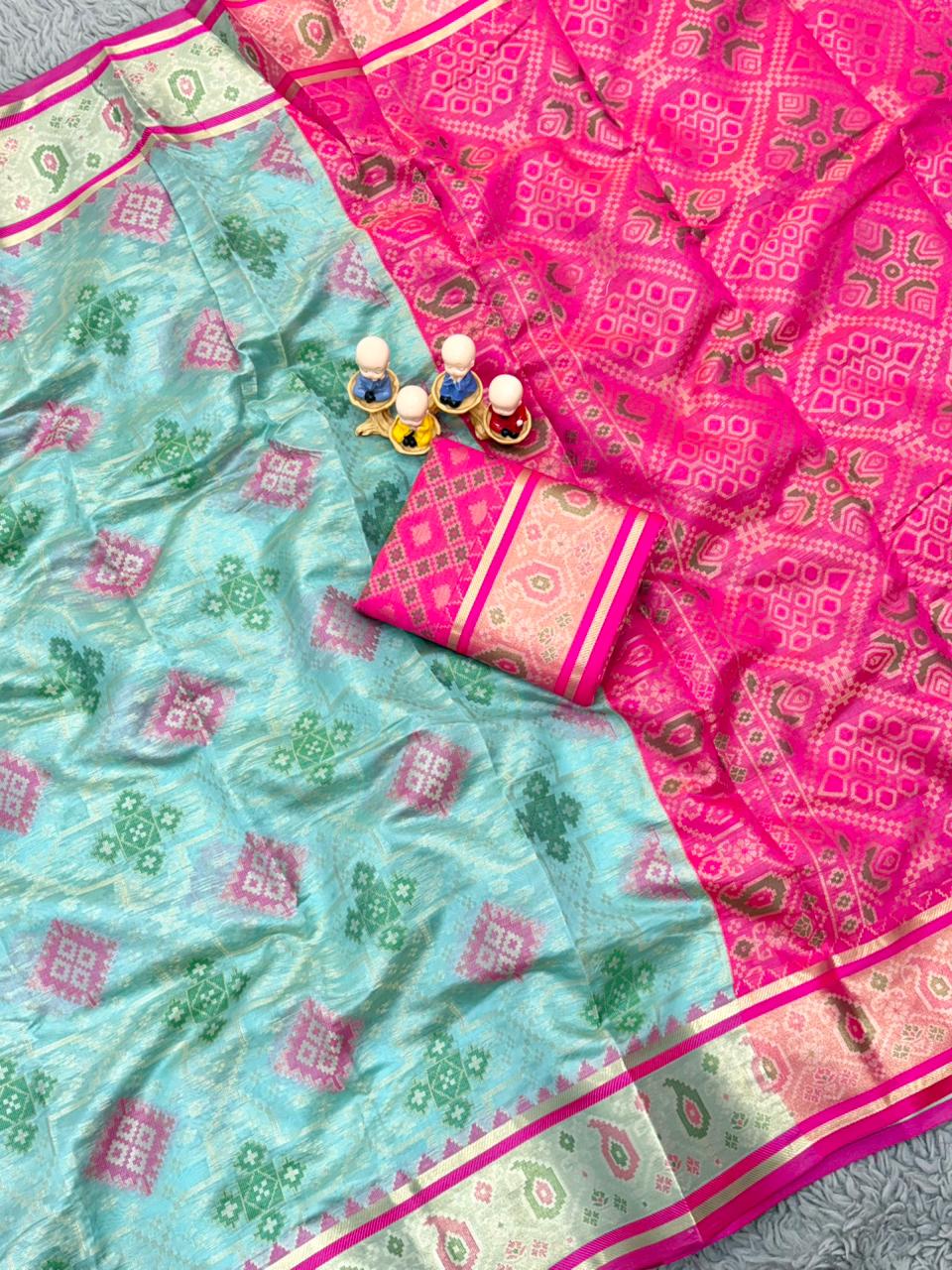 Sky Blue Organza Zari Woven Patola Organza Saree