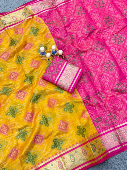 Yellow Organza Zari Woven Patola Organza Saree Organza Saree Anant Tex Exports Pvt.Ltd..
