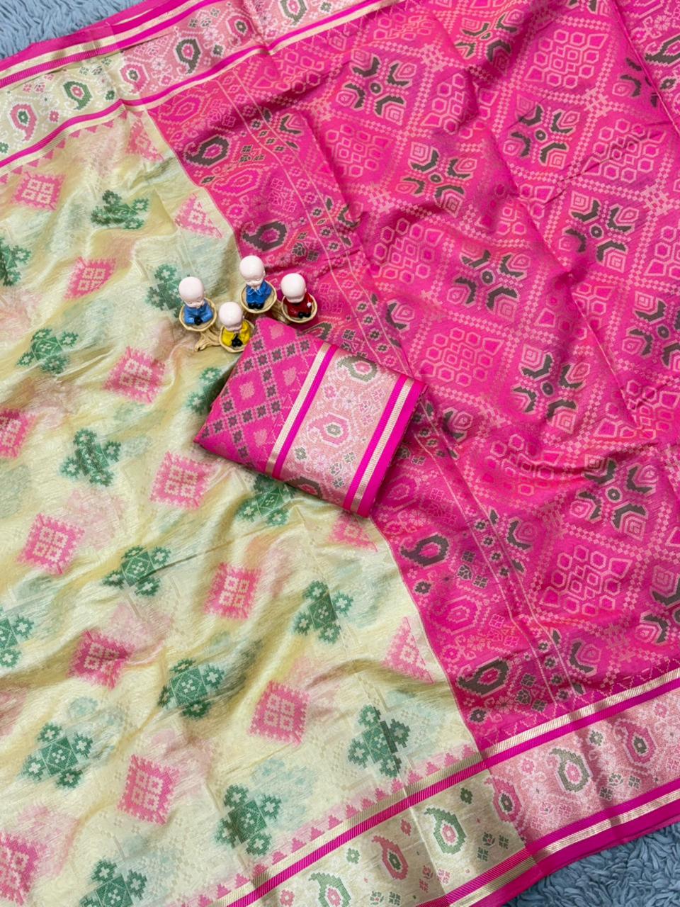 Peach Organza Zari Woven Patola Organza Saree