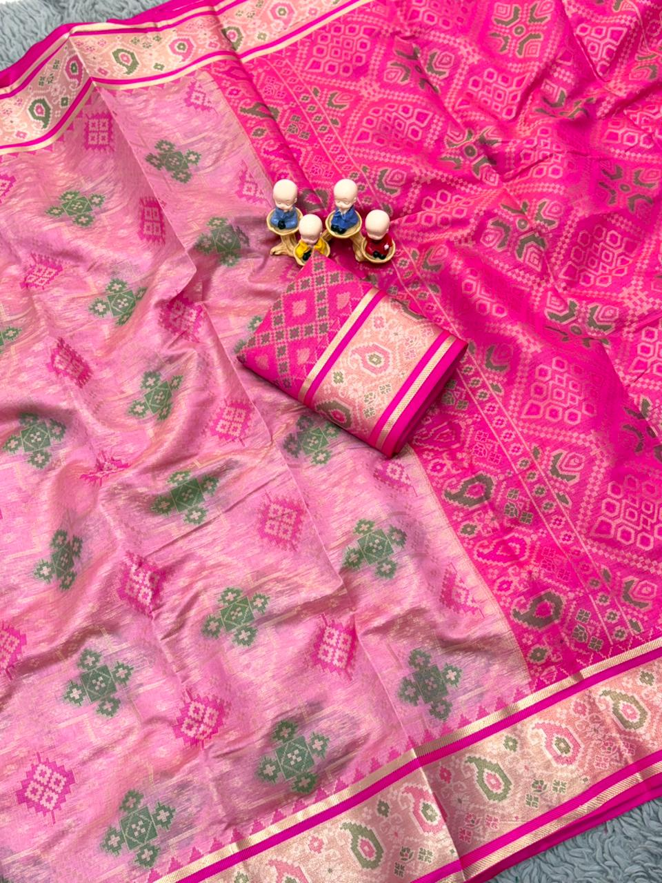 Pink Organza Zari Woven Patola Organza Saree