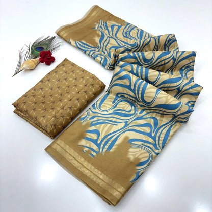 Gold Soft Tussar Silk Abstract Printed Zari Woven Saree Tussar Saree Tussar Saree Anant Tex Exports Pvt.Ltd..