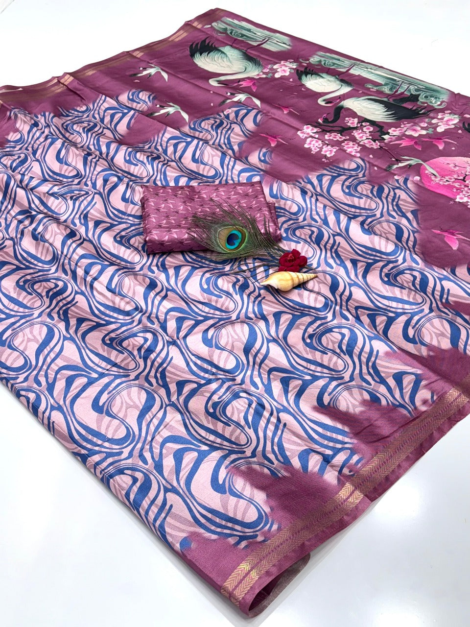 Pink Soft Tussar Silk Abstract Printed Zari Woven Saree Tussar Saree Tussar Saree Anant Tex Exports Pvt.Ltd..
