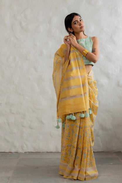 Mustard Pure Soft Linen Cotton Saree Cotton saree Anant Tex Exports Pvt.Ltd..