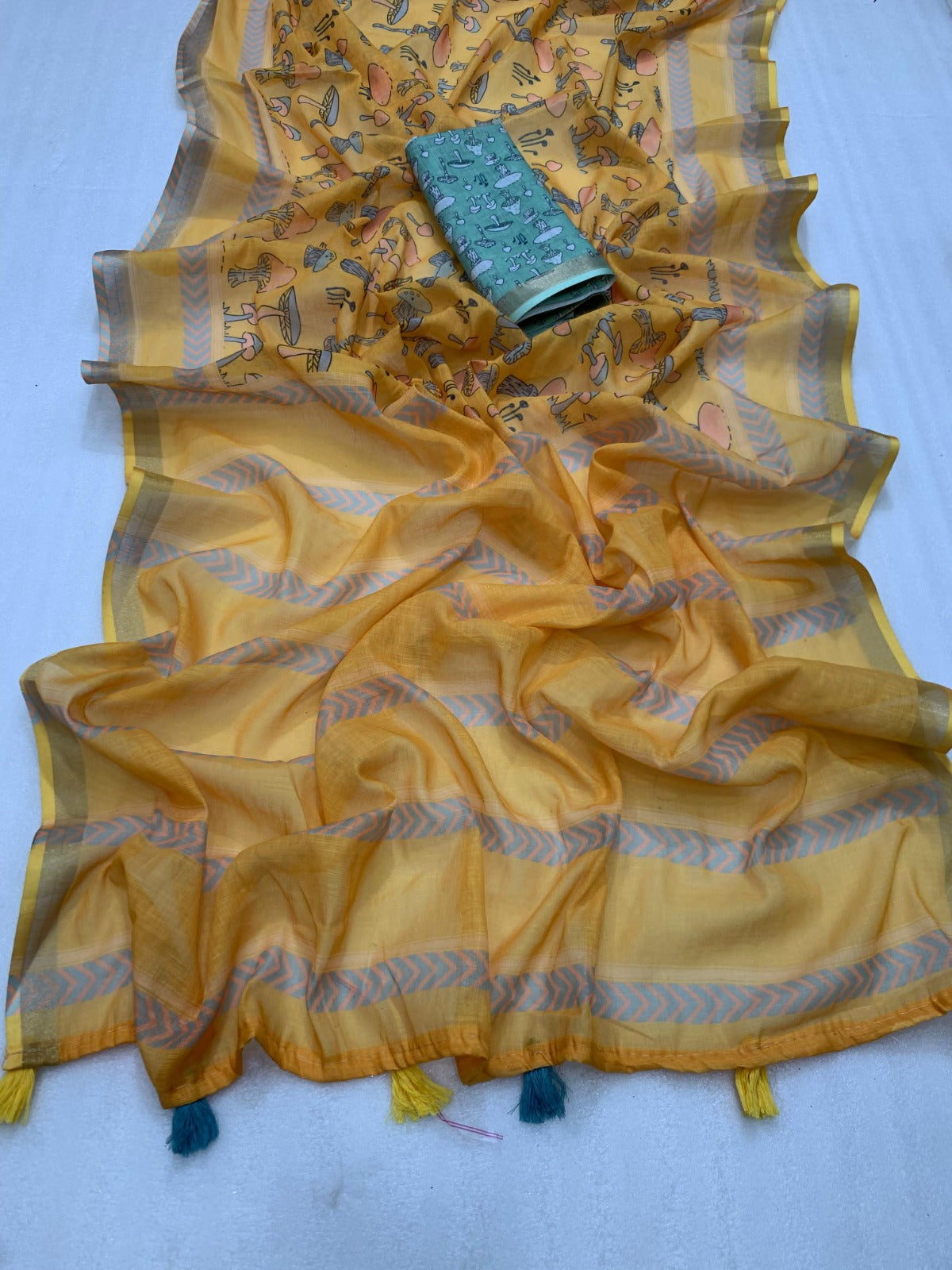 Mustard Pure Soft Linen Cotton Saree Cotton saree Anant Tex Exports Pvt.Ltd..