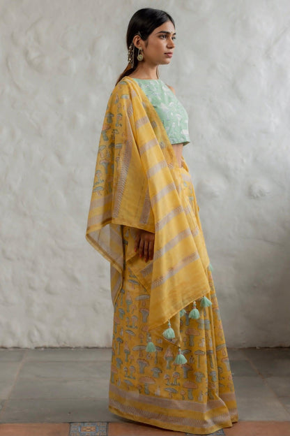 Mustard Pure Soft Linen Cotton Saree Cotton saree Anant Tex Exports Pvt.Ltd..