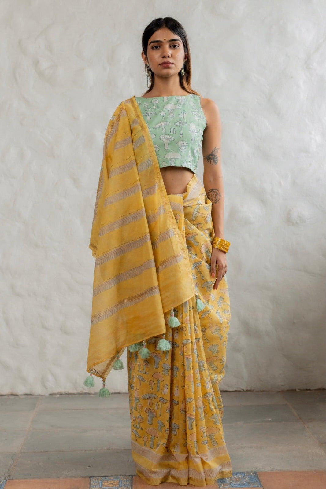 Mustard Pure Soft Linen Cotton Saree Cotton saree Anant Tex Exports Pvt.Ltd..