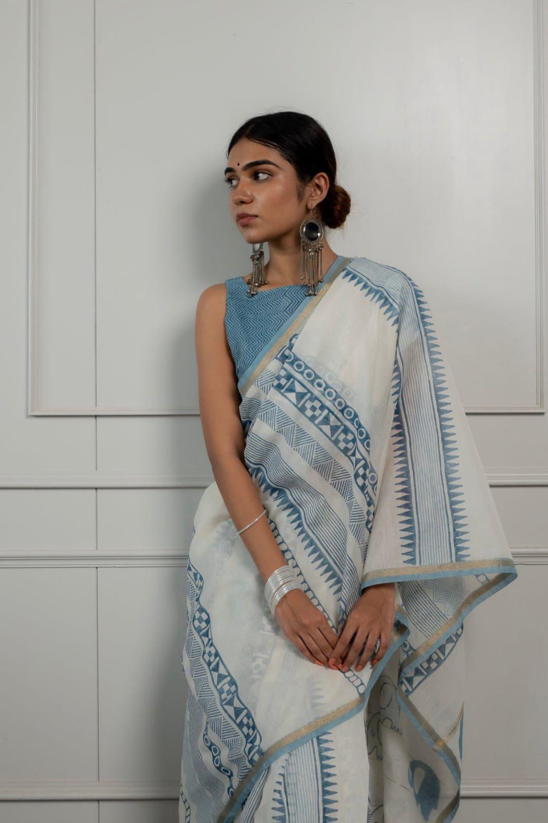 White Pure Soft Linen Cotton Saree Cotton saree Anant Tex Exports Pvt.Ltd..