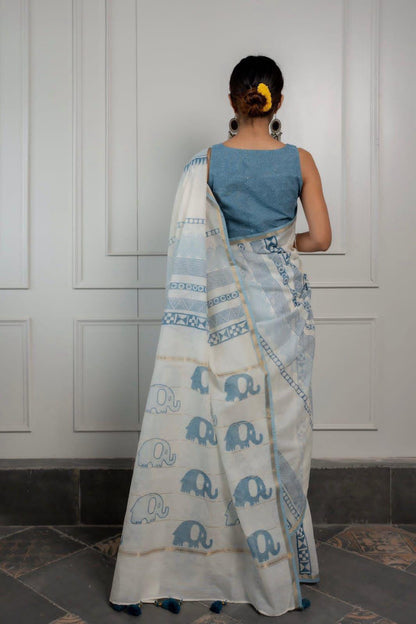 White Pure Soft Linen Cotton Saree Cotton saree Anant Tex Exports Pvt.Ltd..