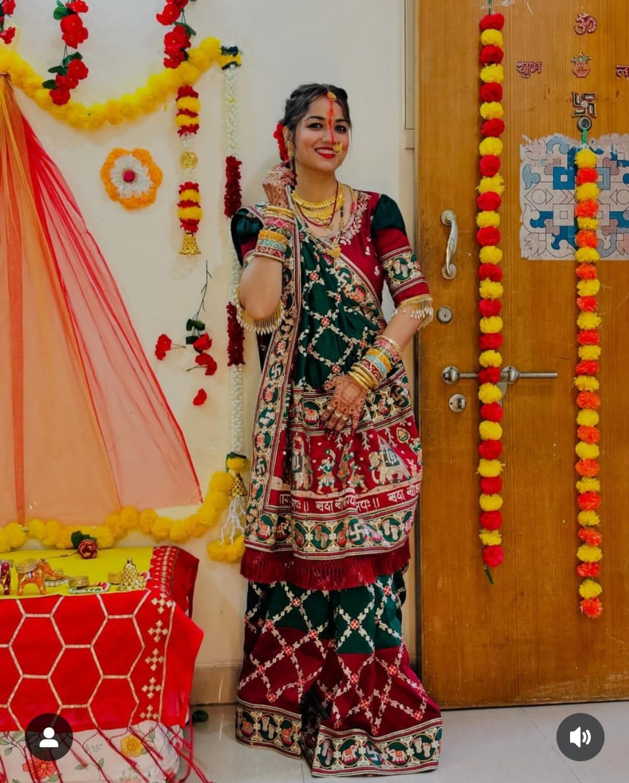 Green Pure Heavy Soft Silk Bandhani Gharchola Panetar Saree