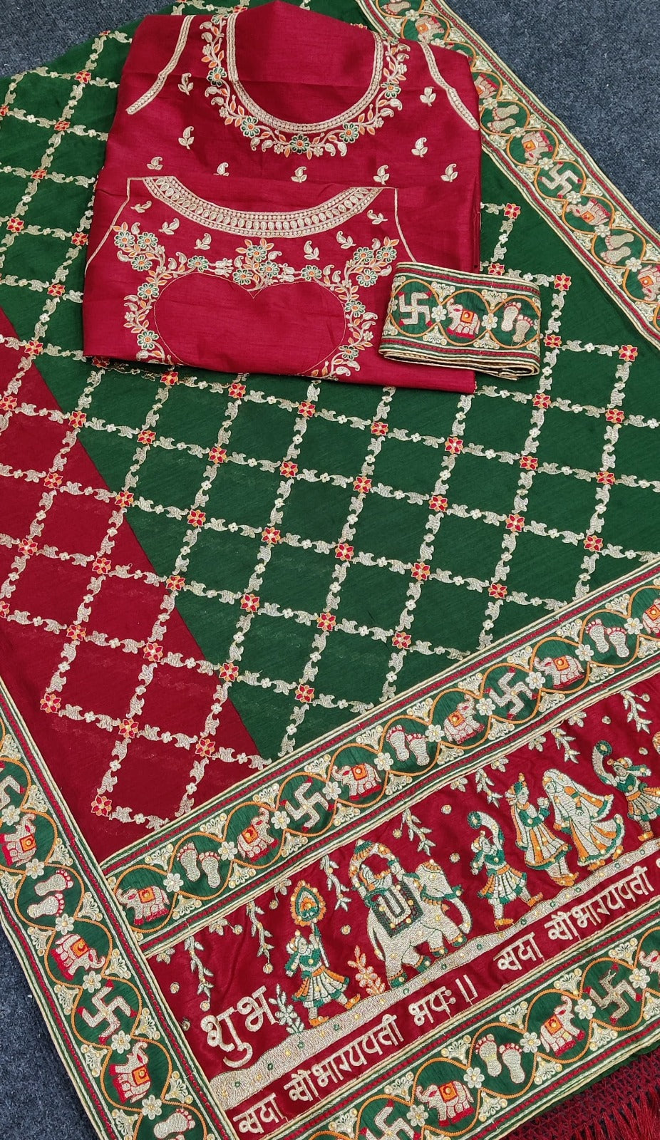 Green Pure Heavy Soft Silk Bandhani Gharchola Panetar Saree