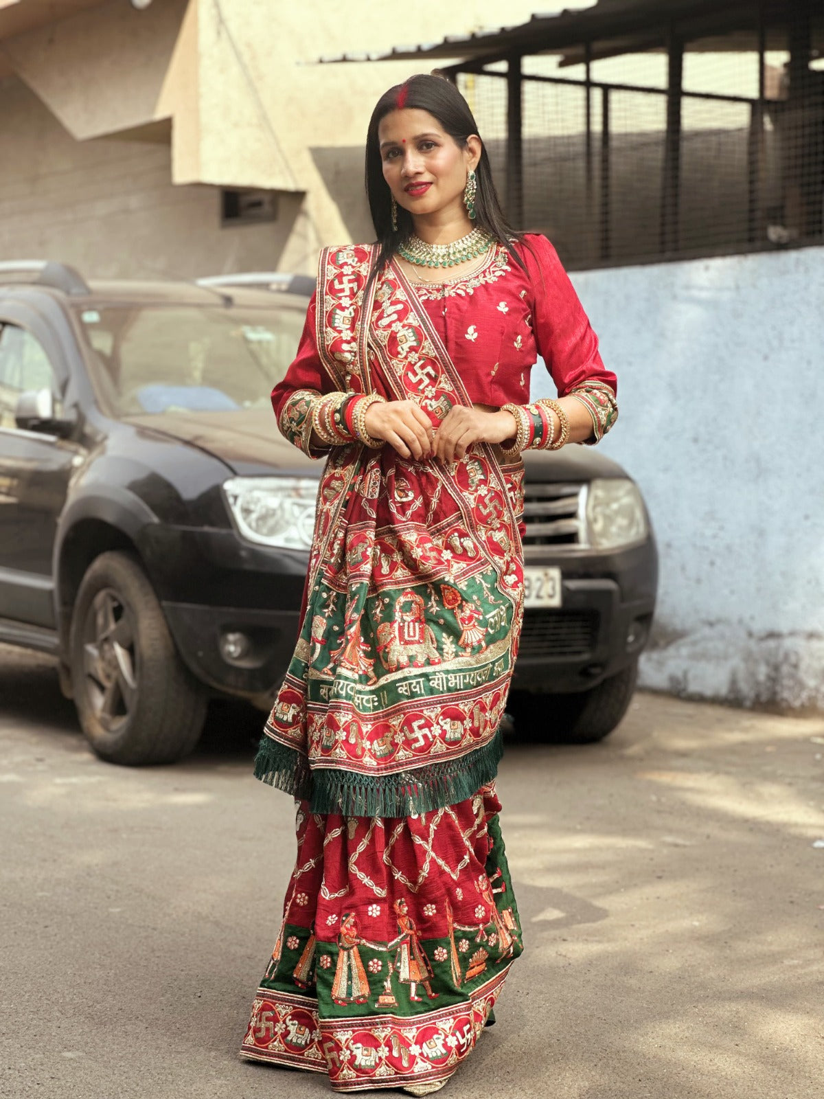 Red Pure Heavy Soft Silk Bandhani Gharchola Panetar Saree