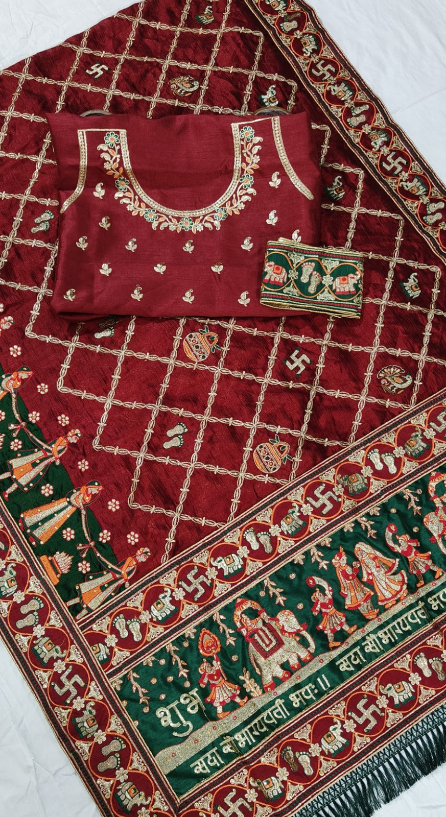 Red Pure Heavy Soft Silk Bandhani Gharchola Panetar Saree