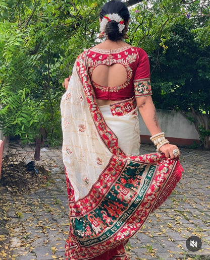 White Pure Heavy Soft Silk Bandhani Gharchola Panetar Saree Panetar Saree Anant Tex Exports Pvt.Ltd..