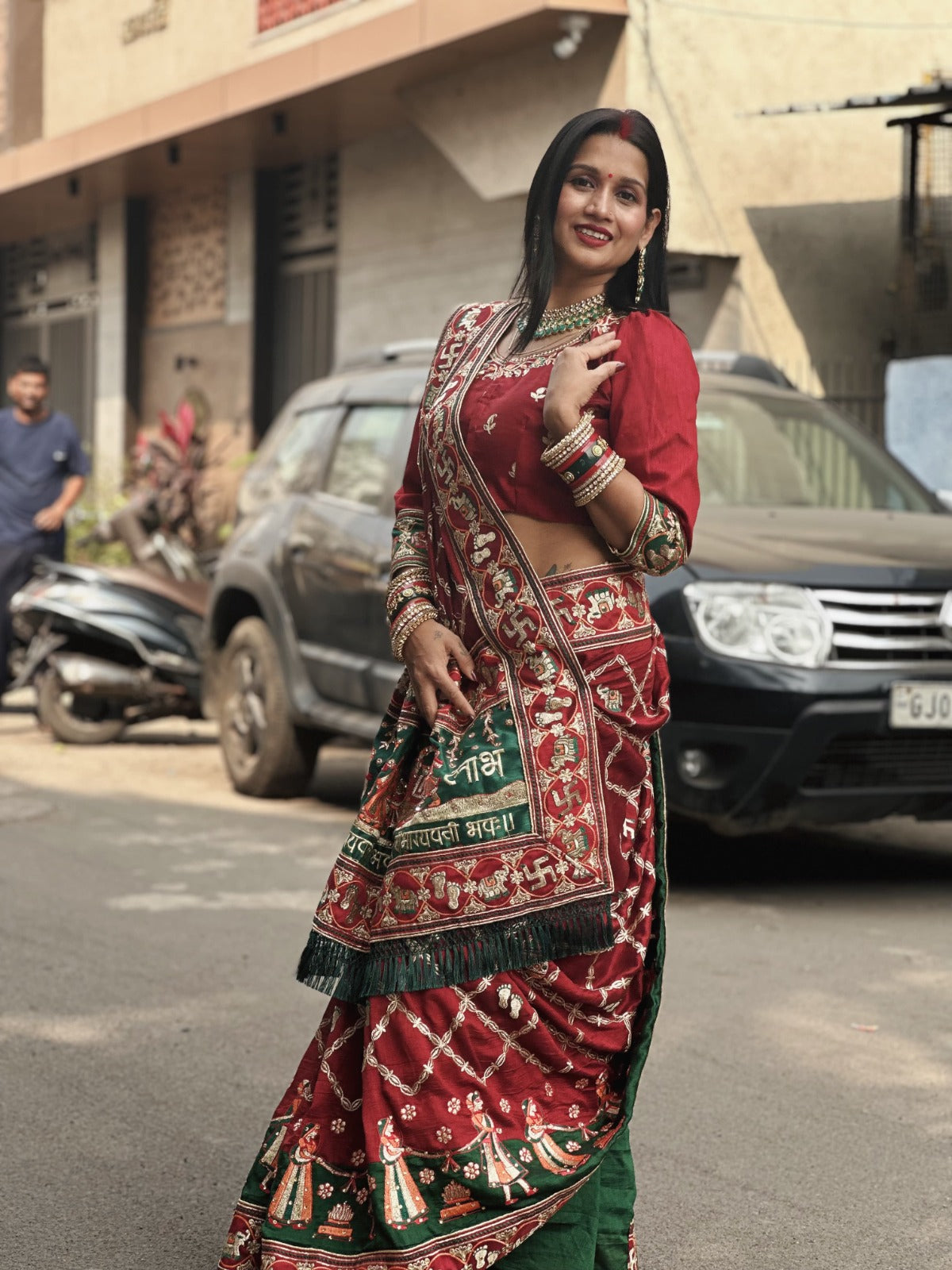 Red Pure Heavy Soft Silk Bandhani Gharchola Panetar Saree