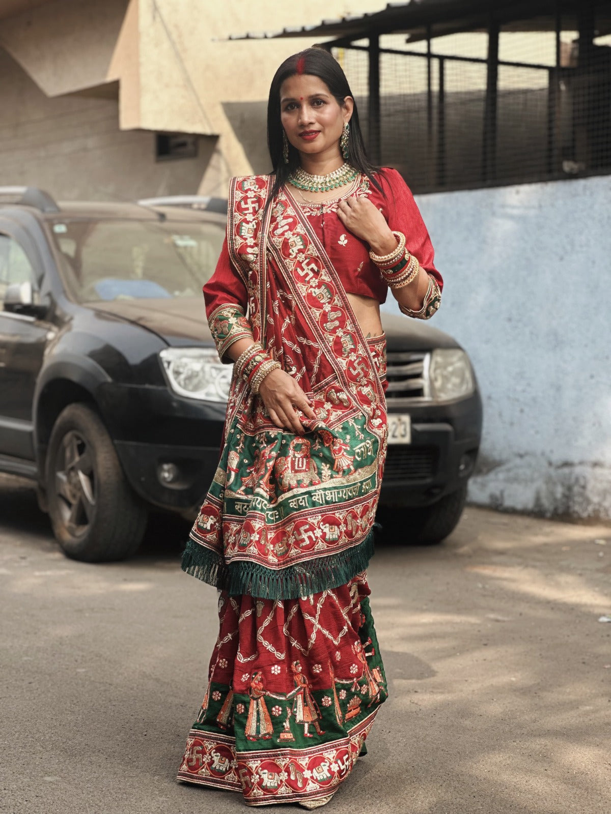 Red Pure Heavy Soft Silk Bandhani Gharchola Panetar Saree