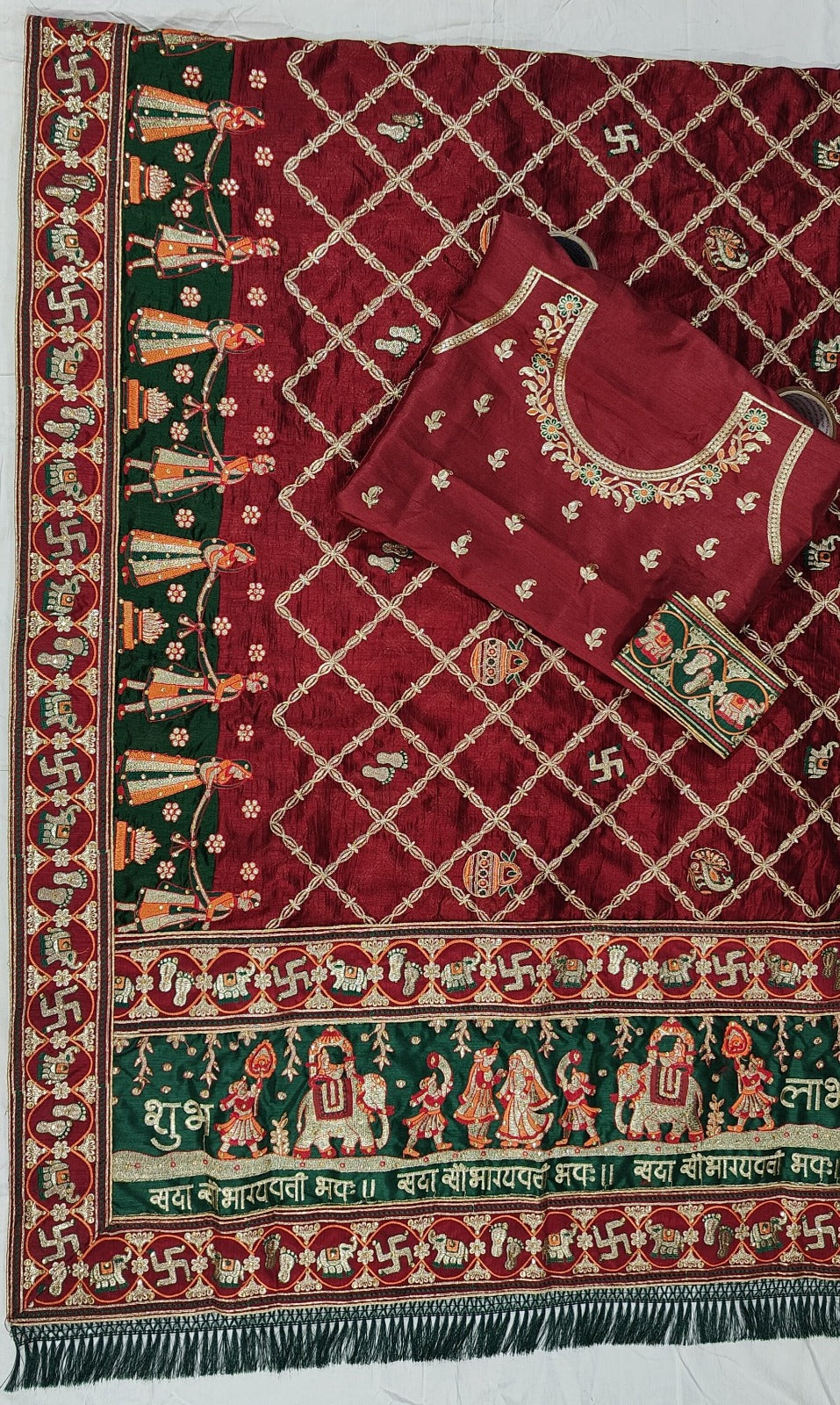 Red Pure Heavy Soft Silk Bandhani Gharchola Panetar Saree