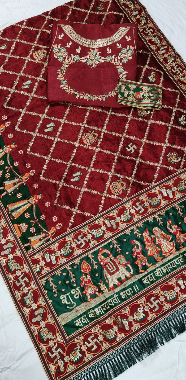 Red Pure Heavy Soft Silk Bandhani Gharchola Panetar Saree