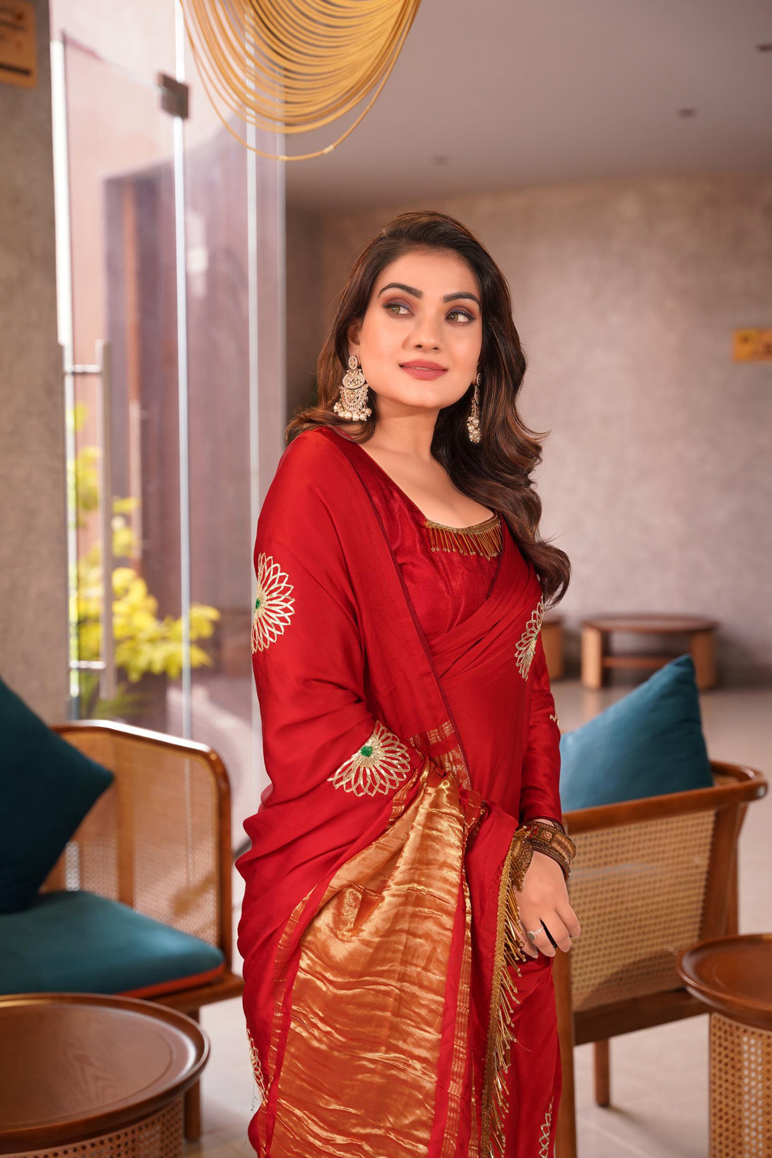 Red Pure Gaji Silk Jaipuri Gota Patti Work Saree Gajji Silk Saree Anant Tex Exports Pvt.Ltd..