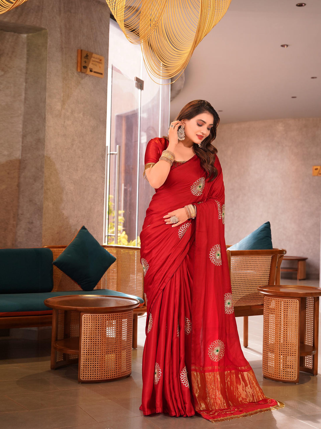 Red Pure Gaji Silk Jaipuri Gota Patti Work Saree Gajji Silk Saree Anant Tex Exports Pvt.Ltd..