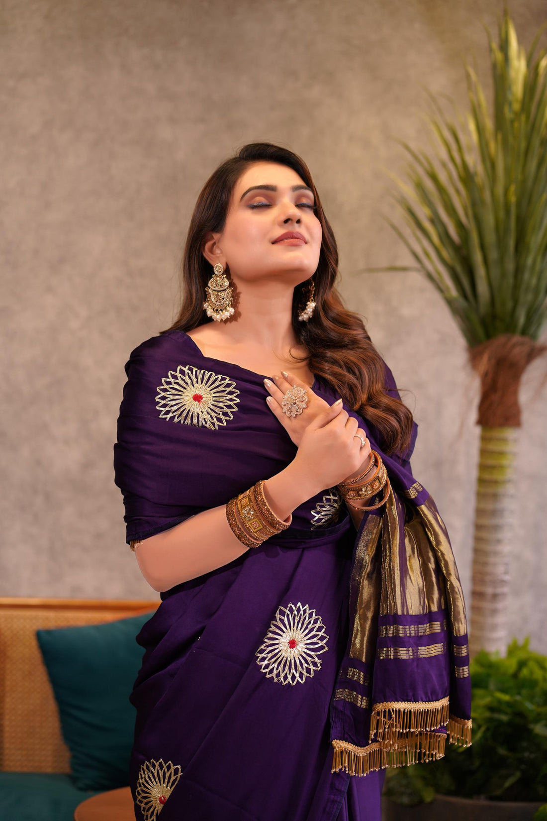 Purple Pure Gaji Silk Jaipuri Gota Patti Work Saree Gajji Silk Saree Anant Tex Exports Pvt.Ltd..