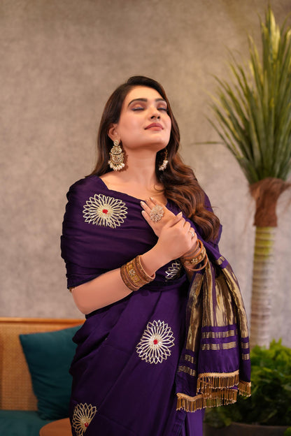 Purple Pure Gaji Silk Jaipuri Gota Patti Work Saree Gajji Silk Saree Anant Tex Exports Pvt.Ltd..
