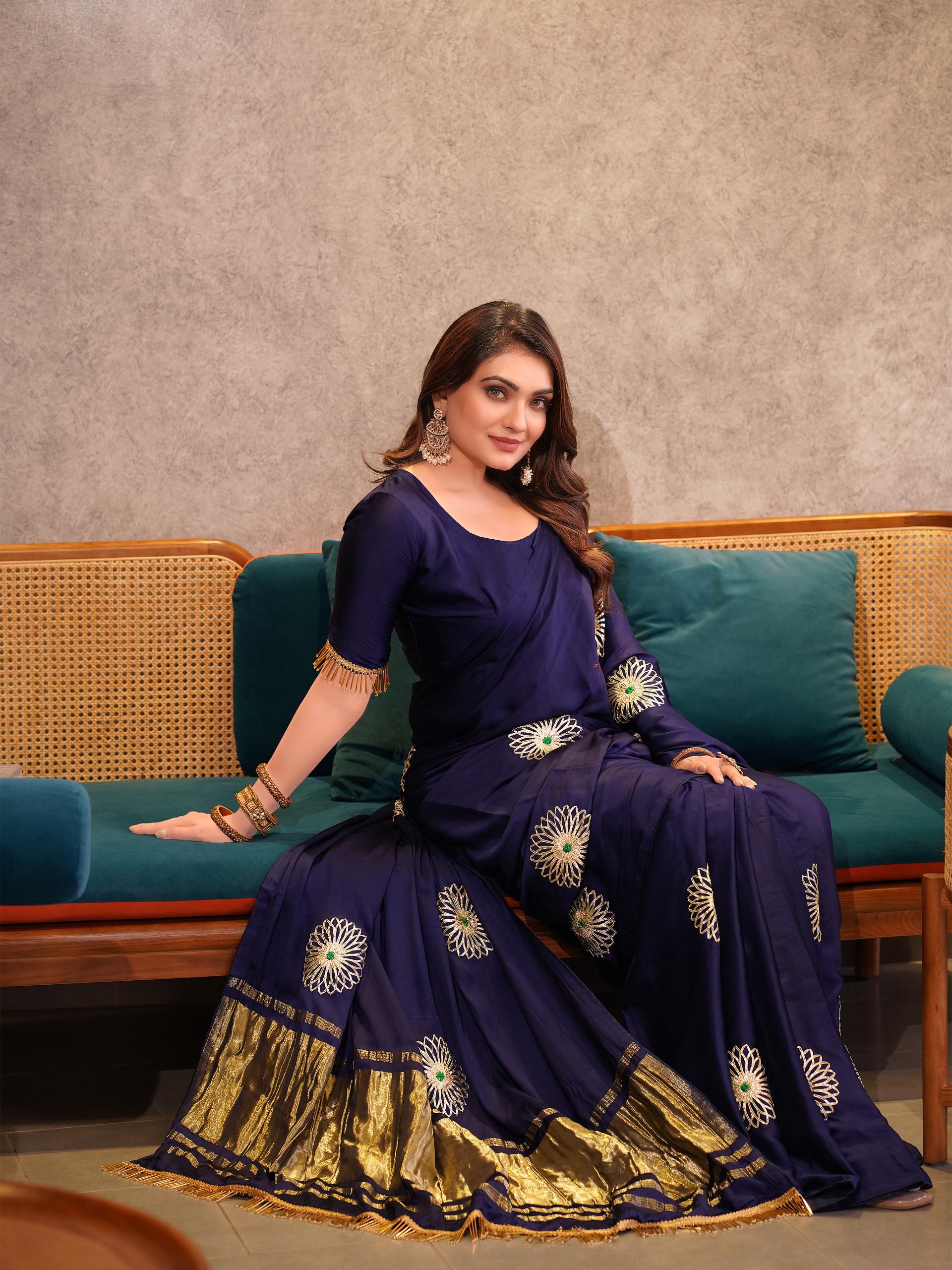 Purple Pure Gaji Silk Jaipuri Gota Patti Work Saree Gajji Silk Saree Anant Tex Exports Pvt.Ltd..
