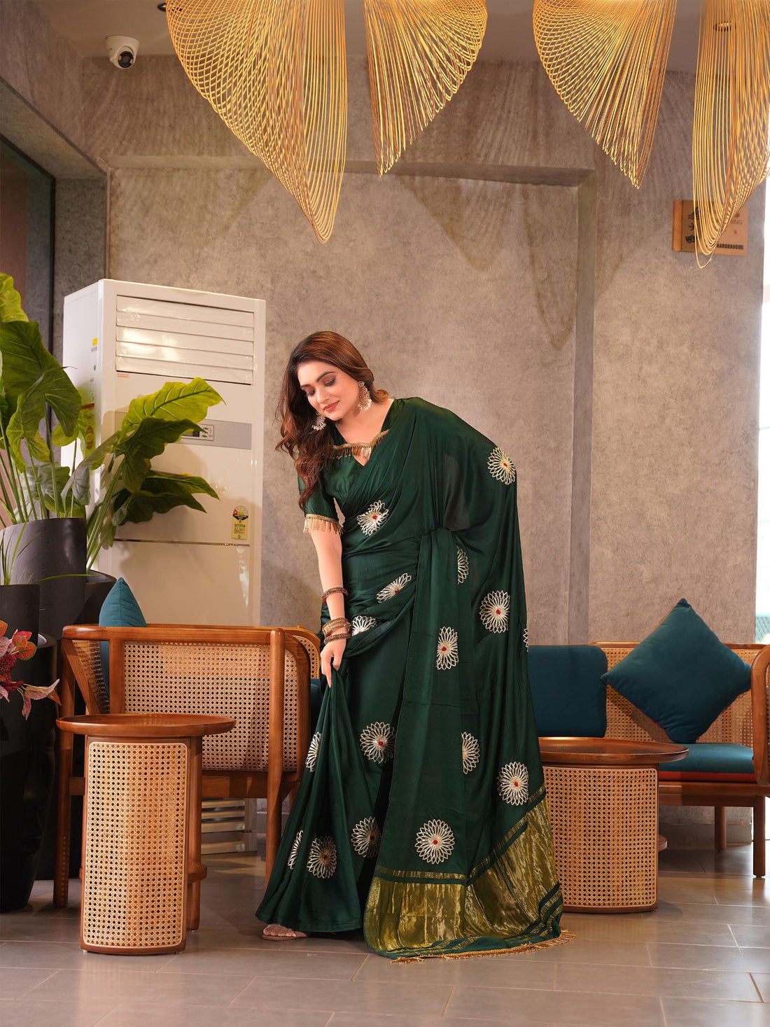 Green Pure Gaji Silk Jaipuri Gota Patti Work Saree Gajji Silk Saree Anant Tex Exports Pvt.Ltd..