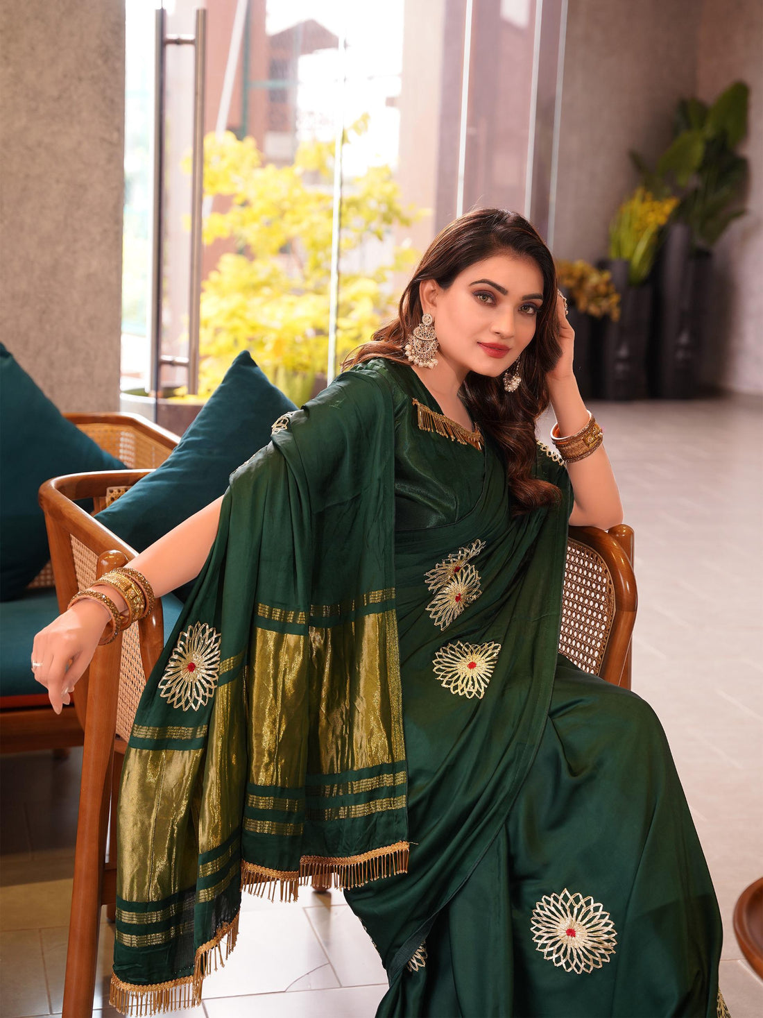 Green Pure Gaji Silk Jaipuri Gota Patti Work Saree Gajji Silk Saree Anant Tex Exports Pvt.Ltd..