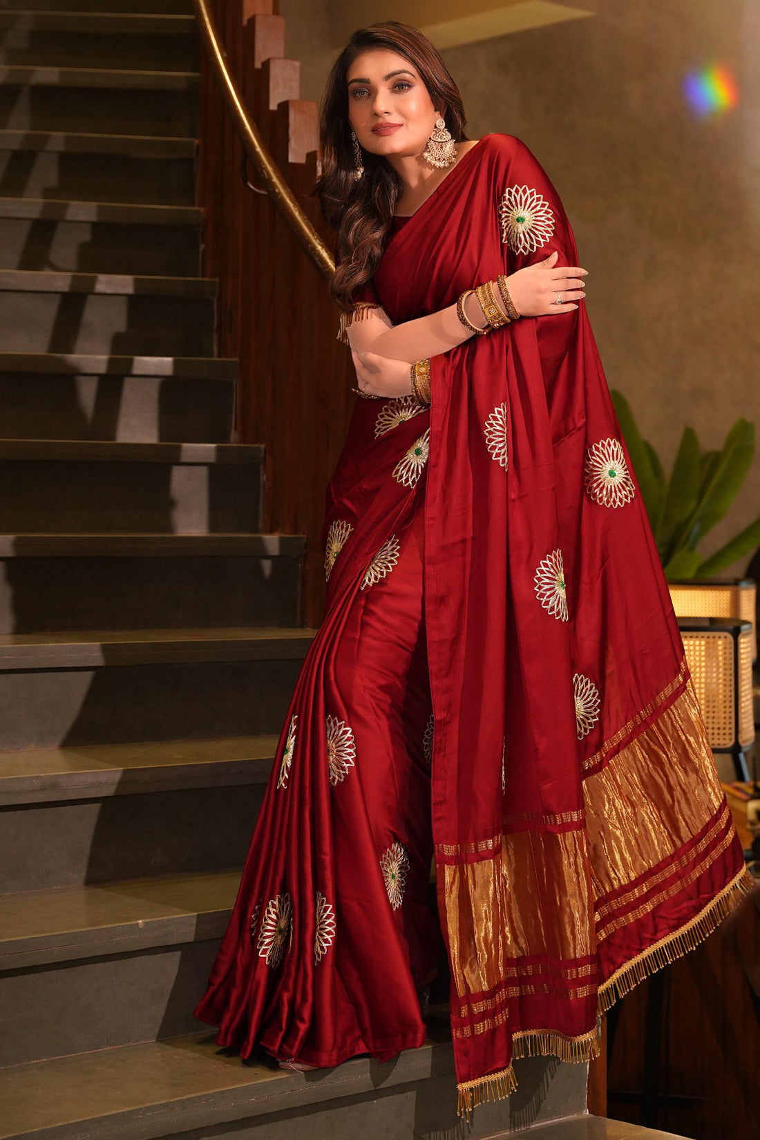Maroon Pure Gaji Silk Jaipuri Gota Patti Work Saree Gajji Silk Saree Anant Tex Exports Pvt.Ltd..