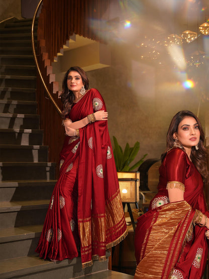 Maroon Pure Gaji Silk Jaipuri Gota Patti Work Saree Gajji Silk Saree Anant Tex Exports Pvt.Ltd..