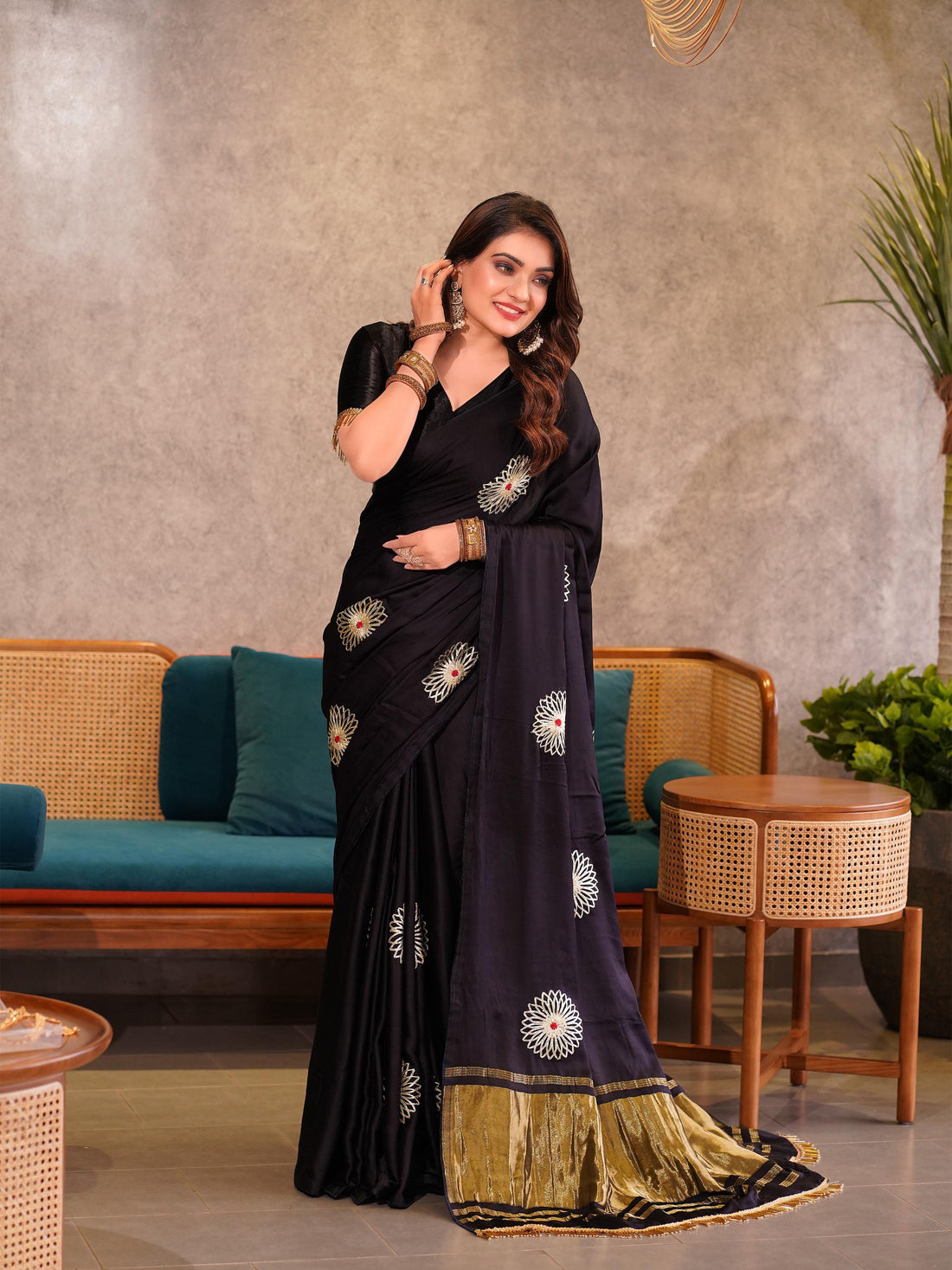 Black Pure Gaji Silk Jaipuri Gota Patti Work Saree Gajji Silk Saree Anant Tex Exports Pvt.Ltd..