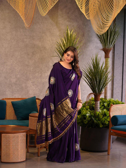 Purple Pure Gaji Silk Jaipuri Gota Patti Work Saree Gajji Silk Saree Anant Tex Exports Pvt.Ltd..