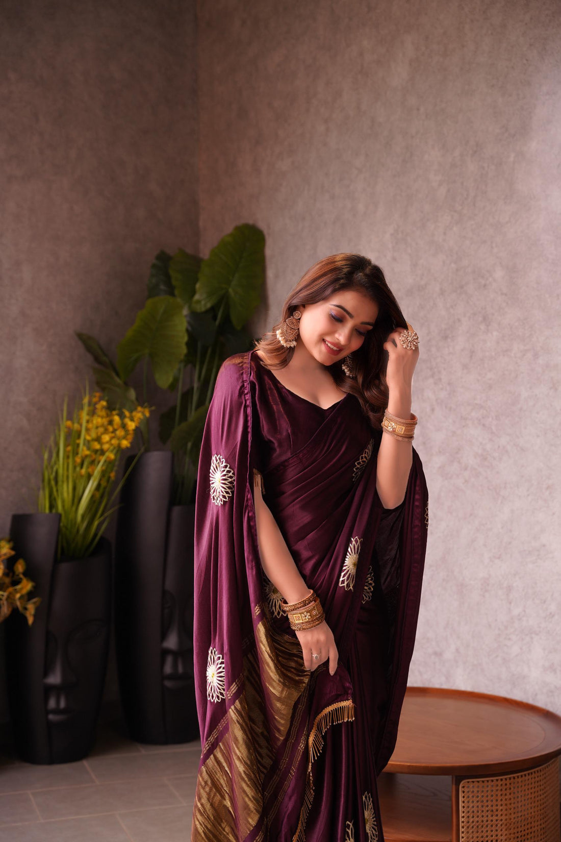 Wine Pure Gaji Silk Jaipuri Gota Patti Work Saree Gajji Silk Saree Anant Tex Exports Pvt.Ltd..