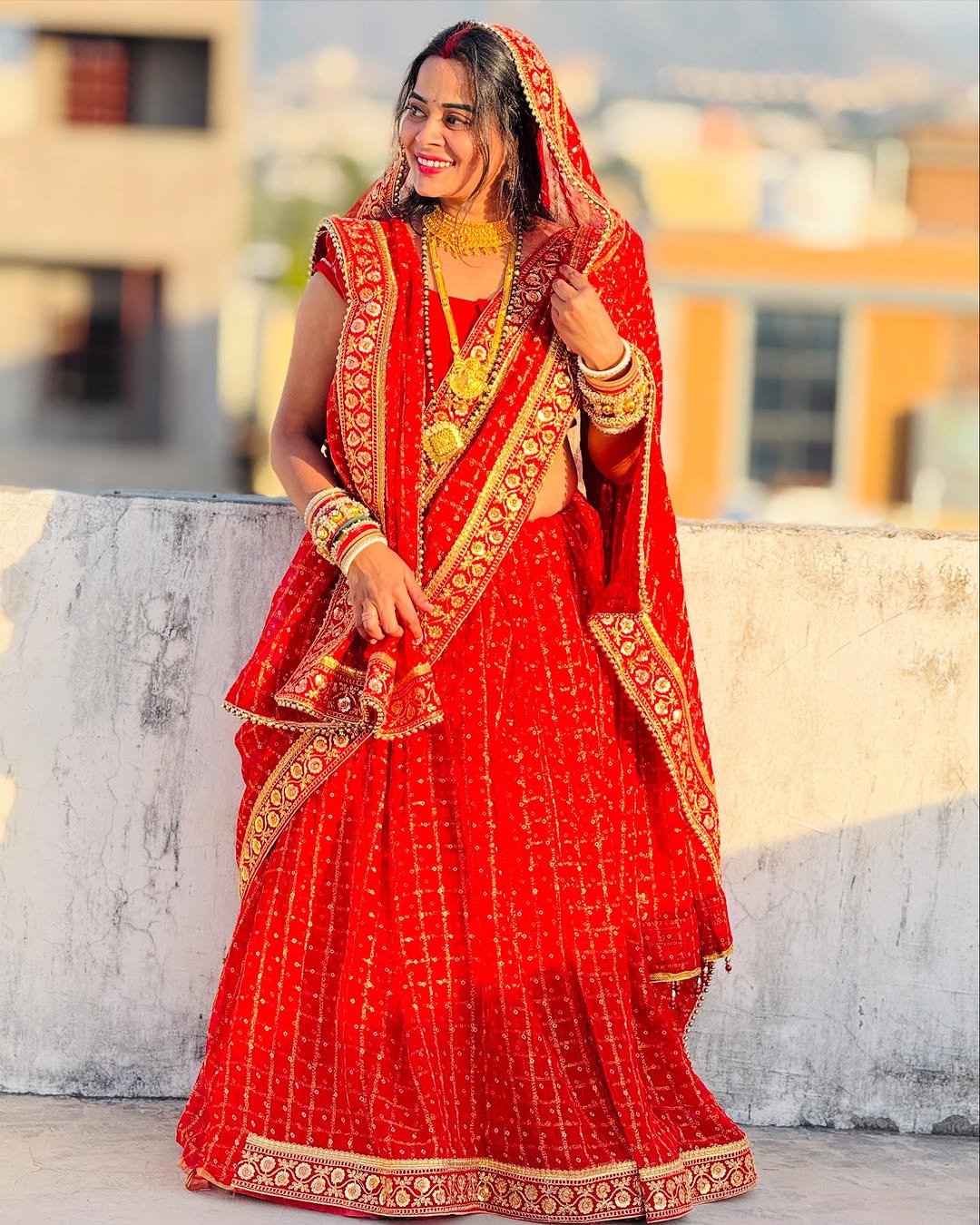 Red Pure Heavy Soft Silk Bandhani Gharchola Chex Panetar Saree