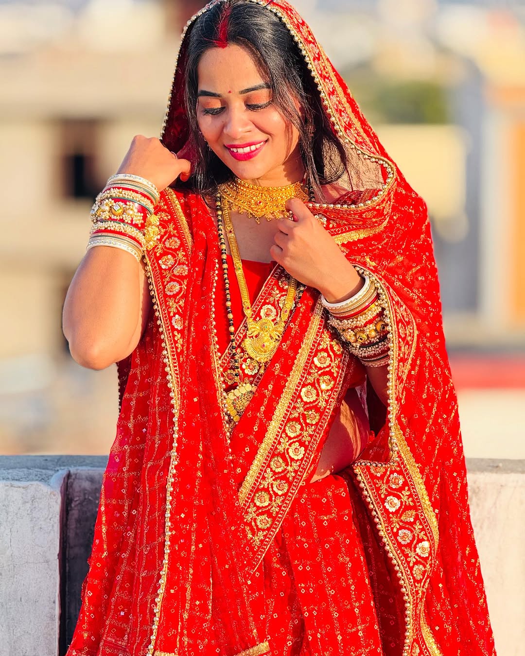 Red Pure Heavy Soft Silk Bandhani Gharchola Chex Panetar Saree
