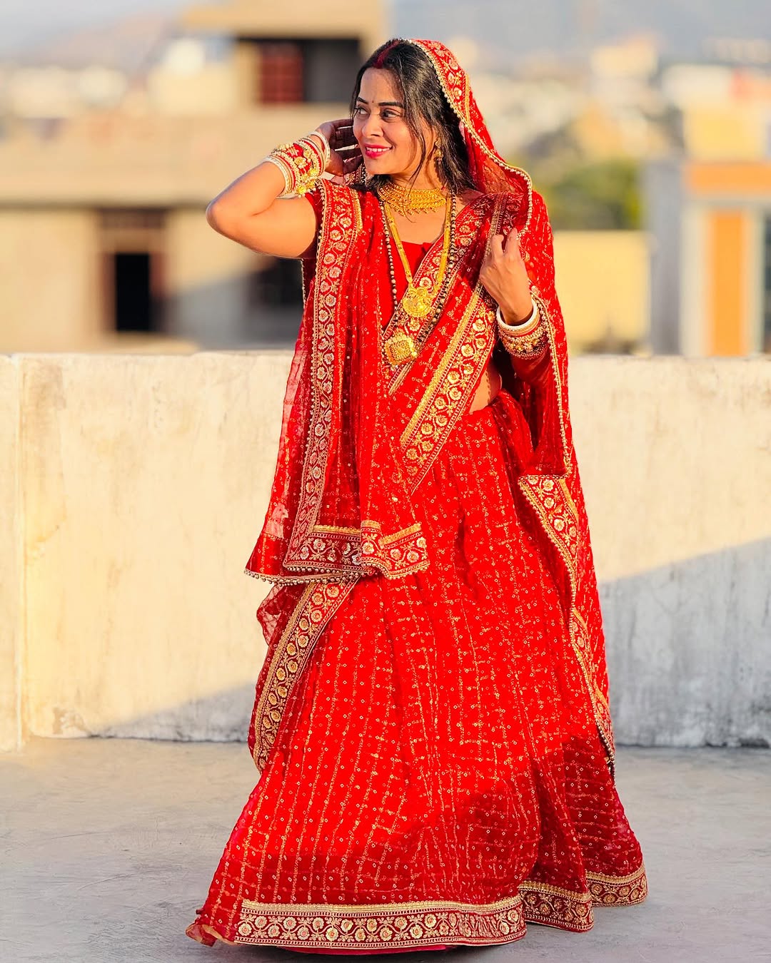 Red Pure Heavy Soft Silk Bandhani Gharchola Chex Panetar Saree