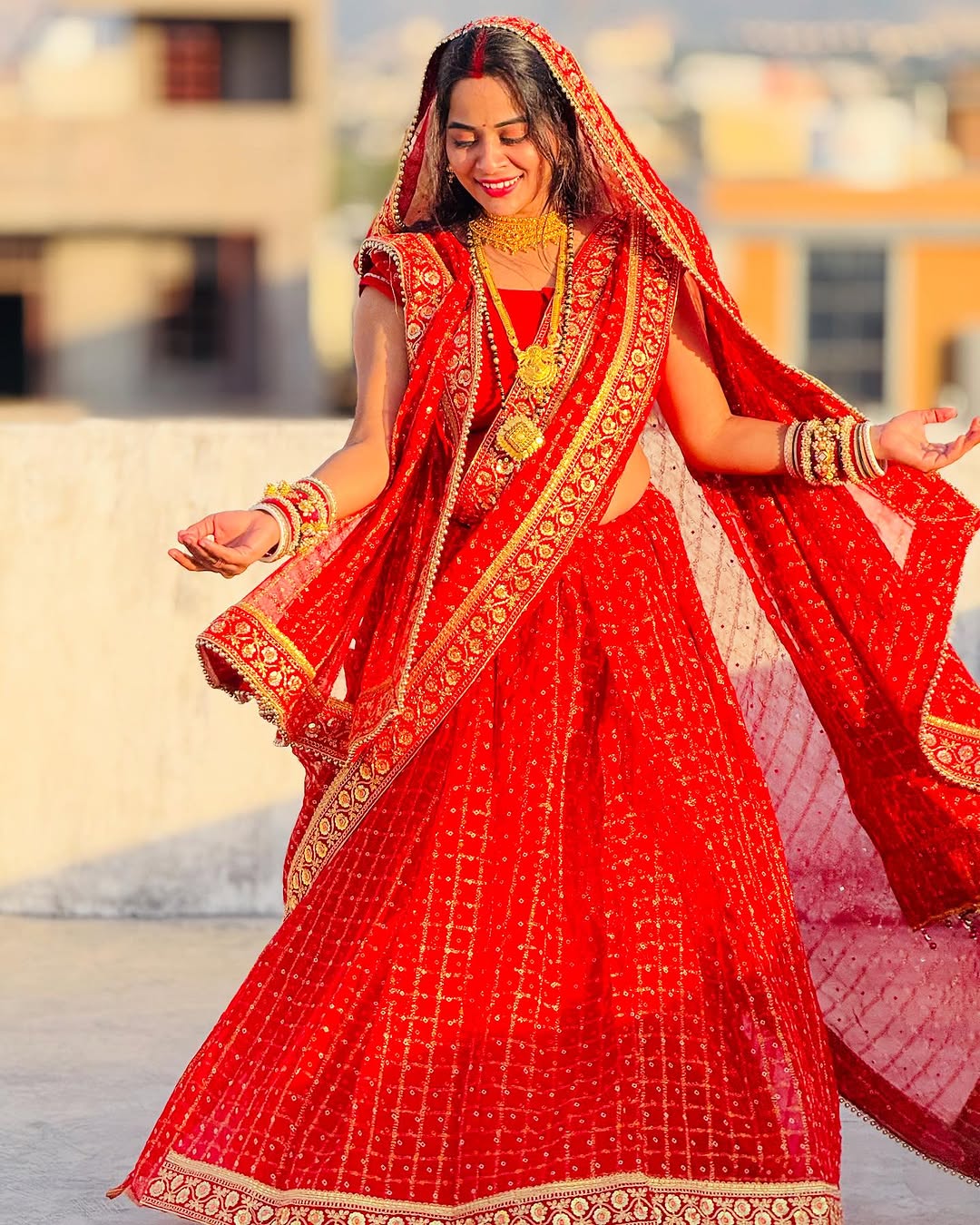 Red Pure Heavy Soft Silk Bandhani Gharchola Chex Panetar Saree
